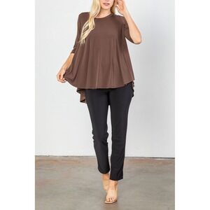 IC Collection A-line Flare Top Women Size Medium Brown Stretchy 1/2 Sleeve
